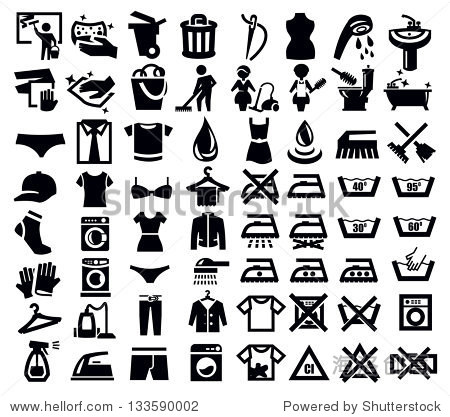 vector black washing signs and clothes icon set