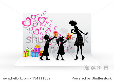 illustration of kids giving gift to mother on mothers day