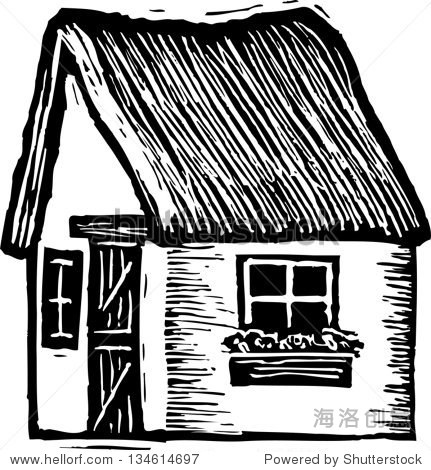 黑人和白人英语茅草屋顶小屋的矢量图 - 建筑物