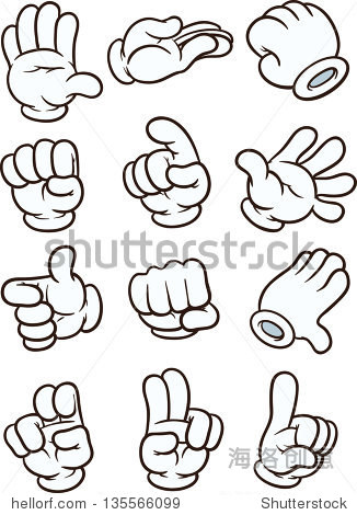 cartoon gloved hands. vector clip art illustration.