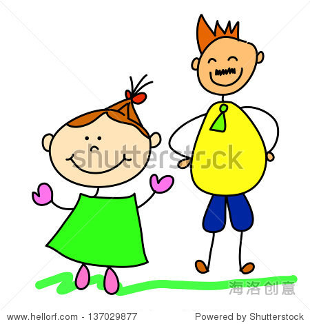 happy kid with dad hand drawing cartoon character