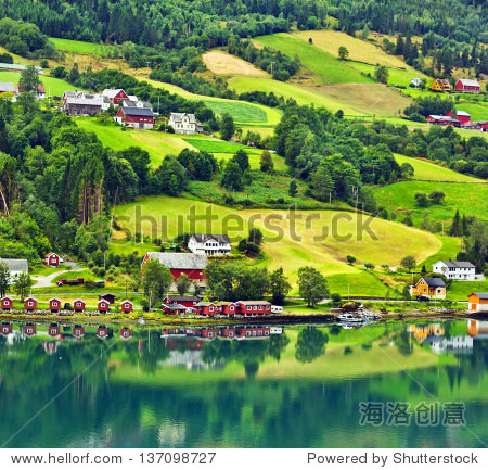 small town and cruise port olden in norwegian fjords.