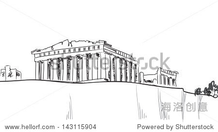 acropolis hill in athens. hand drawn landmark - ancient greece