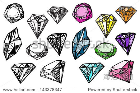 diamonds. set of doodle crystals.