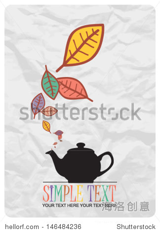 abstract autumnal vector illustration with tea pot and leafs.