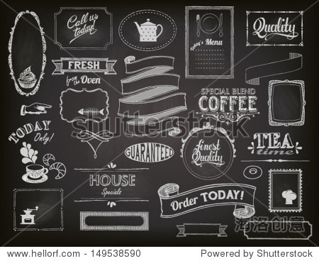 banners swirls and advertisements for restaurant coffee shop and