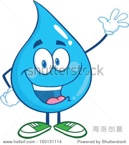 water drop cartoon mascot character waving for greeting.