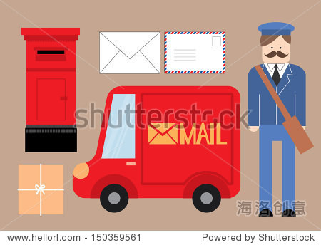 postman letter box delivery truck parcel letter vector