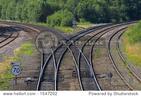 a railway junction with lines curving to left and right.