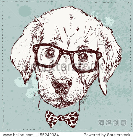 复古潮人戴眼镜的小狗在向量的插图-动物\/野生