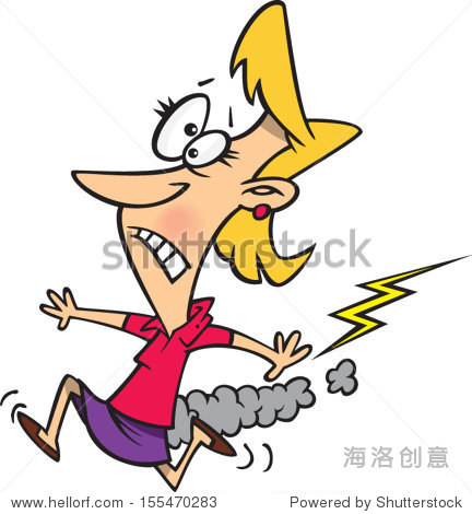 scared cartoon woman being chased by a bolt of lightning