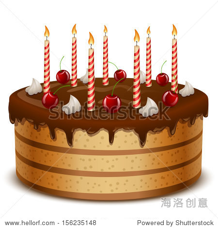birthday cake with candles isolated on white back