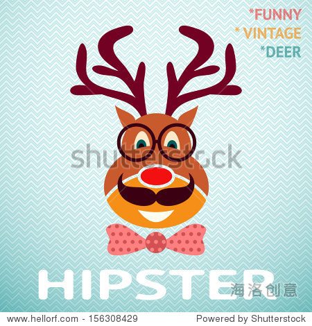 portrait of funny vintage hipster deer with glasses, mustache