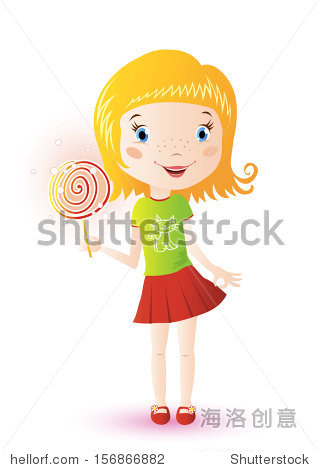 illustration of a cute little girl holding a lollipop
