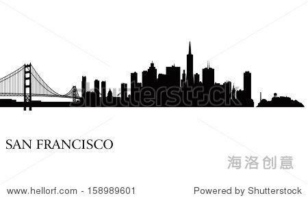 旧金山城市天际线轮廓背景。矢量图 - 建筑物\/