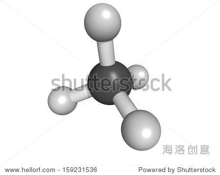 甲烷(CH4)气体分子,分子模型。甲烷是天然气的