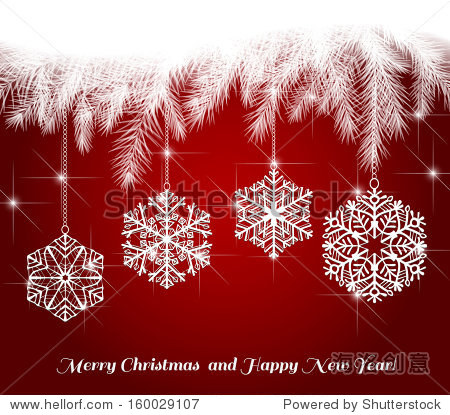 ornaments on dark red background, christmas illustration