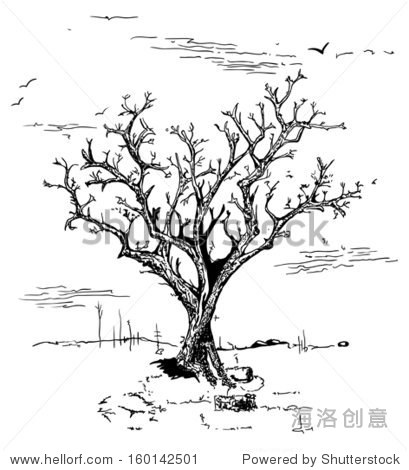 hand drawn black and white illustration of a tree