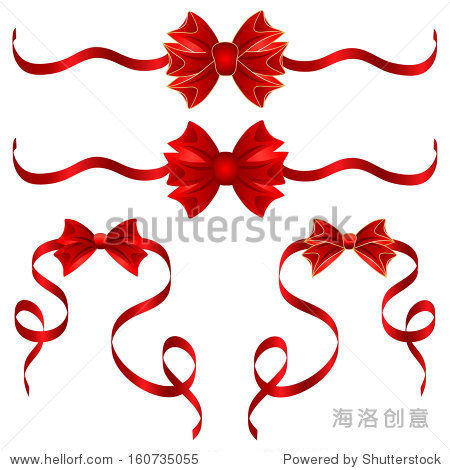 set of red gift bows with ribbons. vector illustration.