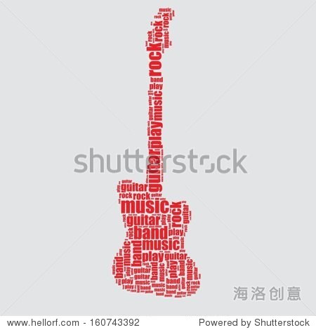 吉他排版3 d文字云词艺术吉他矢量插图-背景\/素