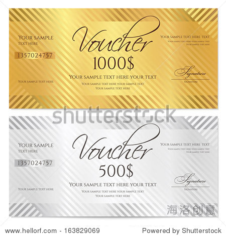 voucher, gift certificate, coupon template with stripe pattern.