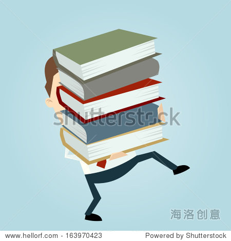 businessman carrying a stack of books