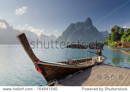 泰国长尾船码头,Cheow局域网湖,和尚Sok国家