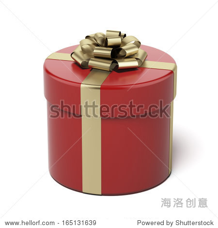 round gift box with golden ribbon bow - 站酷海洛