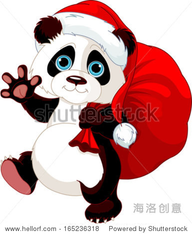 cute panda with a sack full of gifts