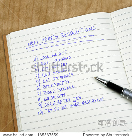 new year"s resolutions listed in the notepad