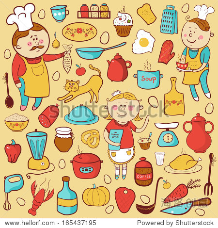 kitchen vector set cartoon colorful elements cook