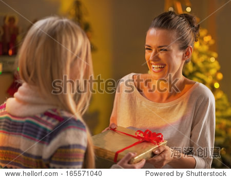 two girlfriends exchanging christmas presents