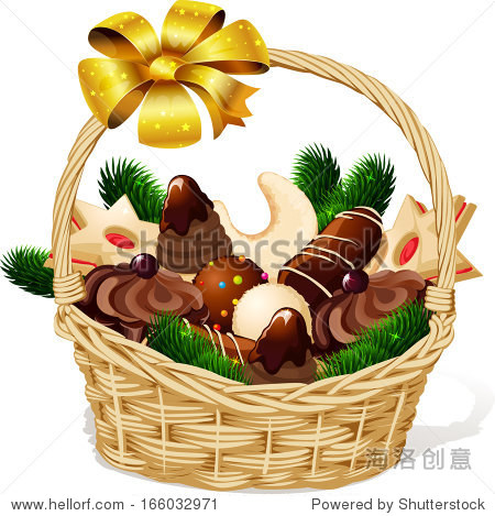 christmas cookie on basket isolated on white background - vector