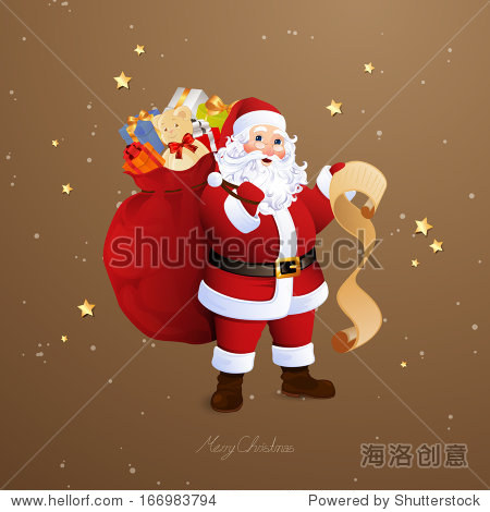 vector illustration of santa claus carrying sack full of gifts