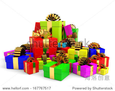 heap of christmas gift boxes with bow. 3d illustration.