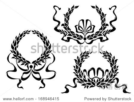 coat of arms with laurel leaves and ribbons in retro style, also idea of logo. vector version also available in gallery