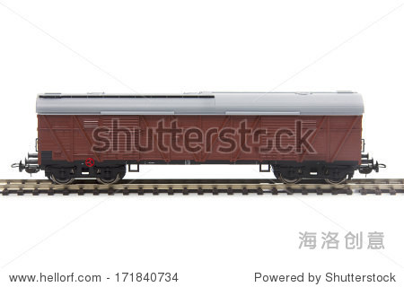miniature model of a train wagon isolated over white background