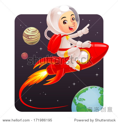 astronaut kid astronaut kid riding red rocket to the space.