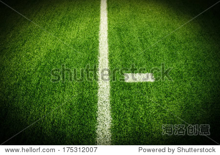 artificial green turf texture background with white line marks