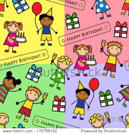 cartoon seamless pattern with gifts kids at a birthday party