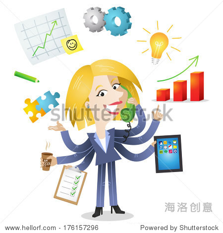 illustration of a competent blond cartoon business woman with