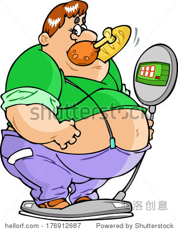 the illustration shows of a big fat man on the weighing-machine