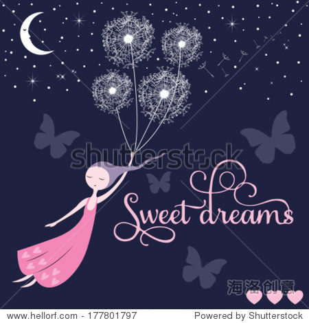 sweet dreams girl vector illustration - 图片素材