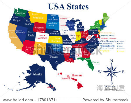 美国州和首都城市地图图片