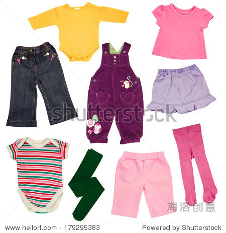 child clothing isolated on white.baby colorful clothes closeup.