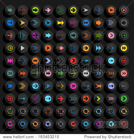 100 arrow flat icon with long shadow. set 05   on