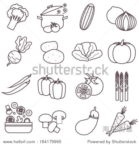 thin line food icons set, vegetables vector collection