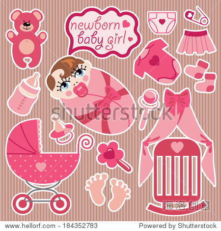 asetofcutecartoonelementsforeuropeannewbornbabygirlbabycartoon