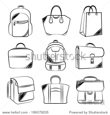 sketch fashion bag collection bag icons set