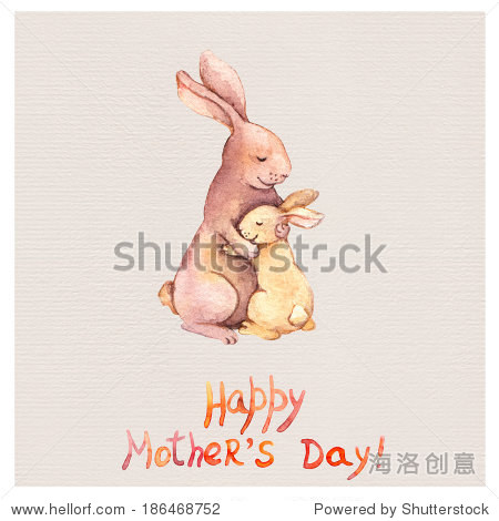 hand painted greeting card for mothers day with cute animal